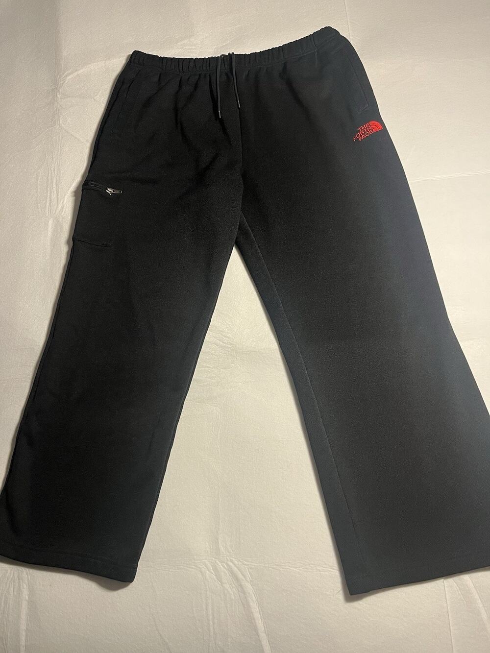 The North Face Fleece Pants Men’s Large Black Red Logo Zip Pocket Drawstring L